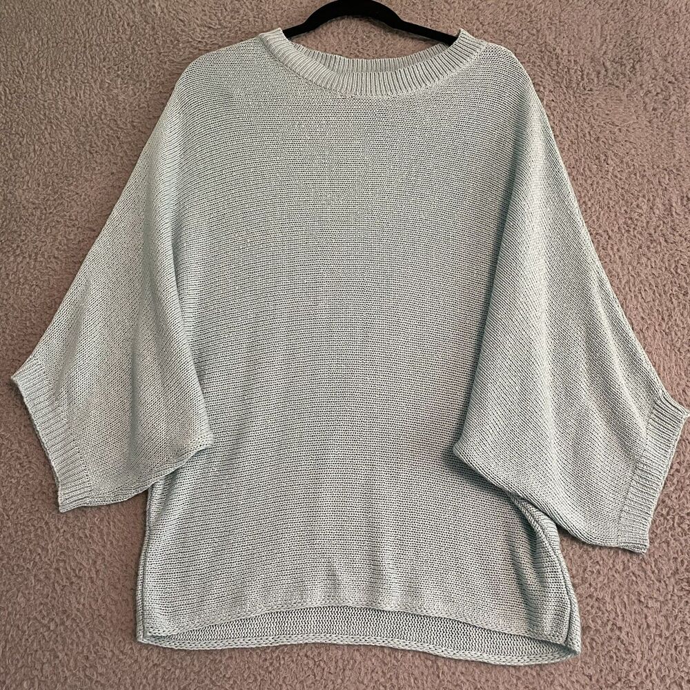 Zara Knit Womens Size Medium Blue Batwing Sweater Crew Neck Lagenlook